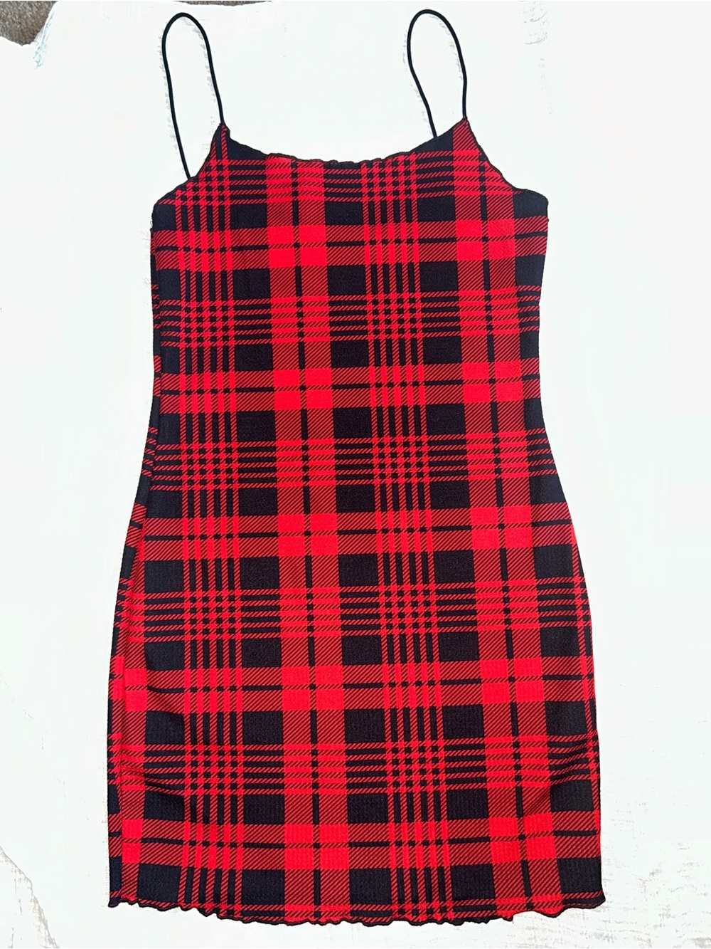 Red and Black Plaid Slip Dress